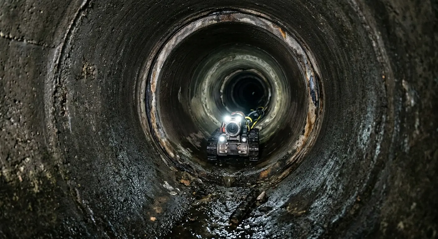 Robotic sewer camera inspecting pipe interior for Sewer Line Cleaning in Indio